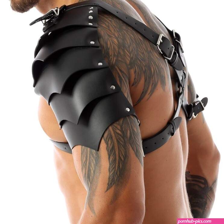 Sexy Gothic Men Faux Leather Armor Shoulder Tops Chest Harness Bondage Club Lingerie Warrior Cosplay Adjustable Fetish Costume