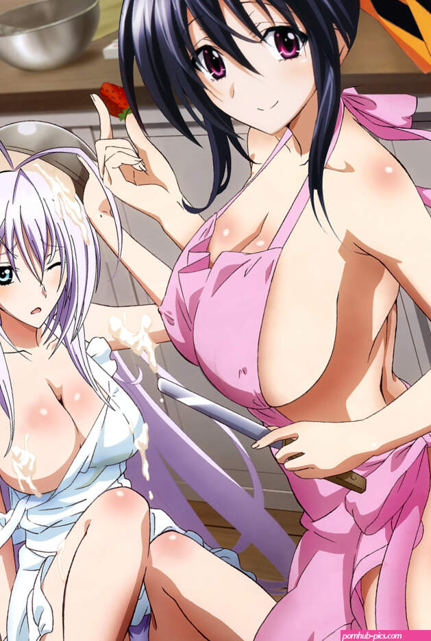 himejima akeno rossweisse high school dxd highres third-party edit 2girls apron ass breasts butt crack large breasts multiple girls naked apron no panties panties underwear