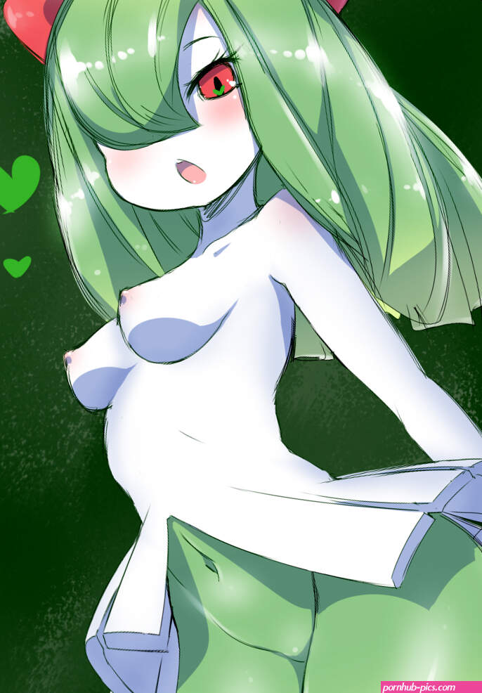 born-to-die kirlia creatures company game freak nintendo pokemon bad id bad pixiv id highres 1girl blush bottomless breasts covered erect nipples eyelashes female focus gen 3 pokemon green hair hair ornament hair