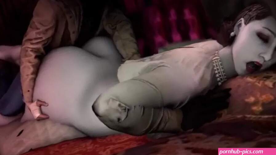 4K Lady dimitrescu futa penetrates the anus of a girl with an attractive ass with her big gray penis and cums inside