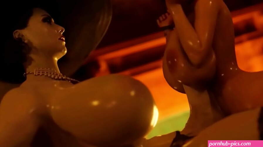 4K Lady dimitrescu futa penetrates the anus of a girl with an attractive ass with her big gray penis and cums inside