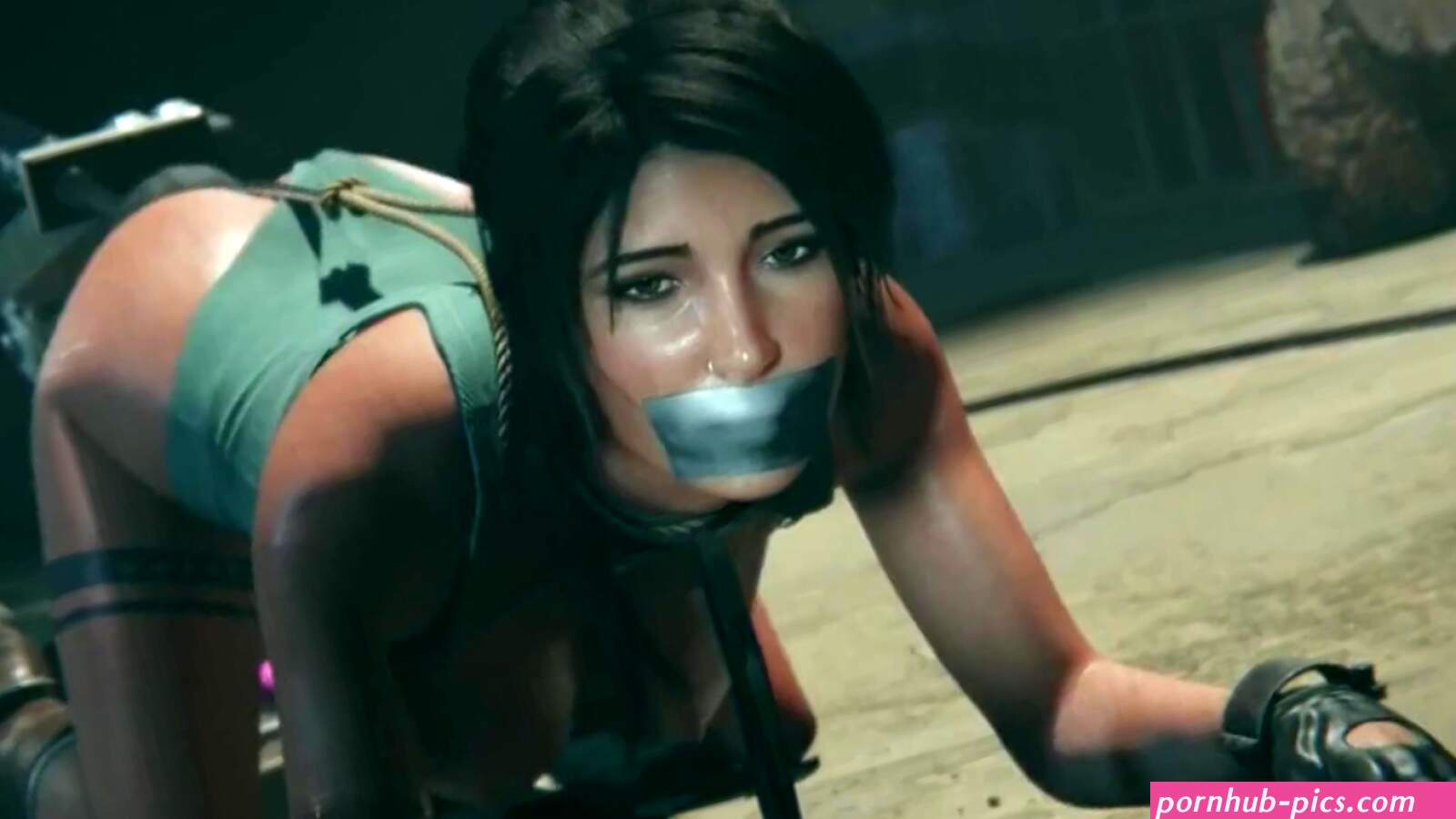 Enslaved Lara Croft enjoys Pussy-Toying with Sex-Machine