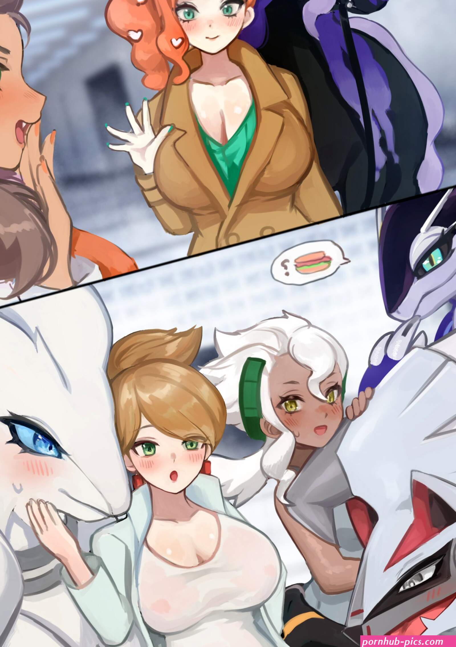 norza aurea juniper burnet pokemon miraidon reshiram sada pokemon silvally sonia pokemon spectrier creatures company game freak nintendo pokemon pokemon bw pokemon sm pokemon sv pokemon swsh absurdres highres 2koma blush...