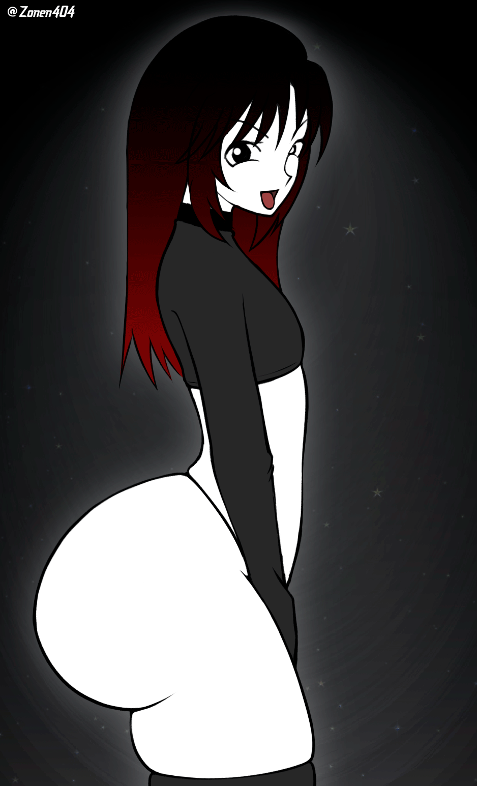 zonen404 original animated animated gif highres 1girl ass ass shake black hair bouncing ass colored skin huge ass looking at viewer open mouth smile solo thick thighs thighhighs thighs tight clothes white