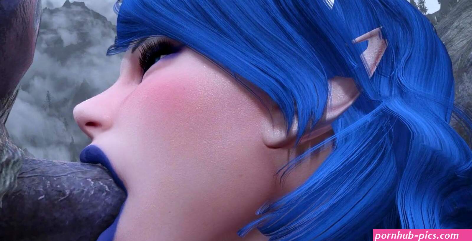 Bimbo Busty Slut with Blue Hair Rides Goblins Cock