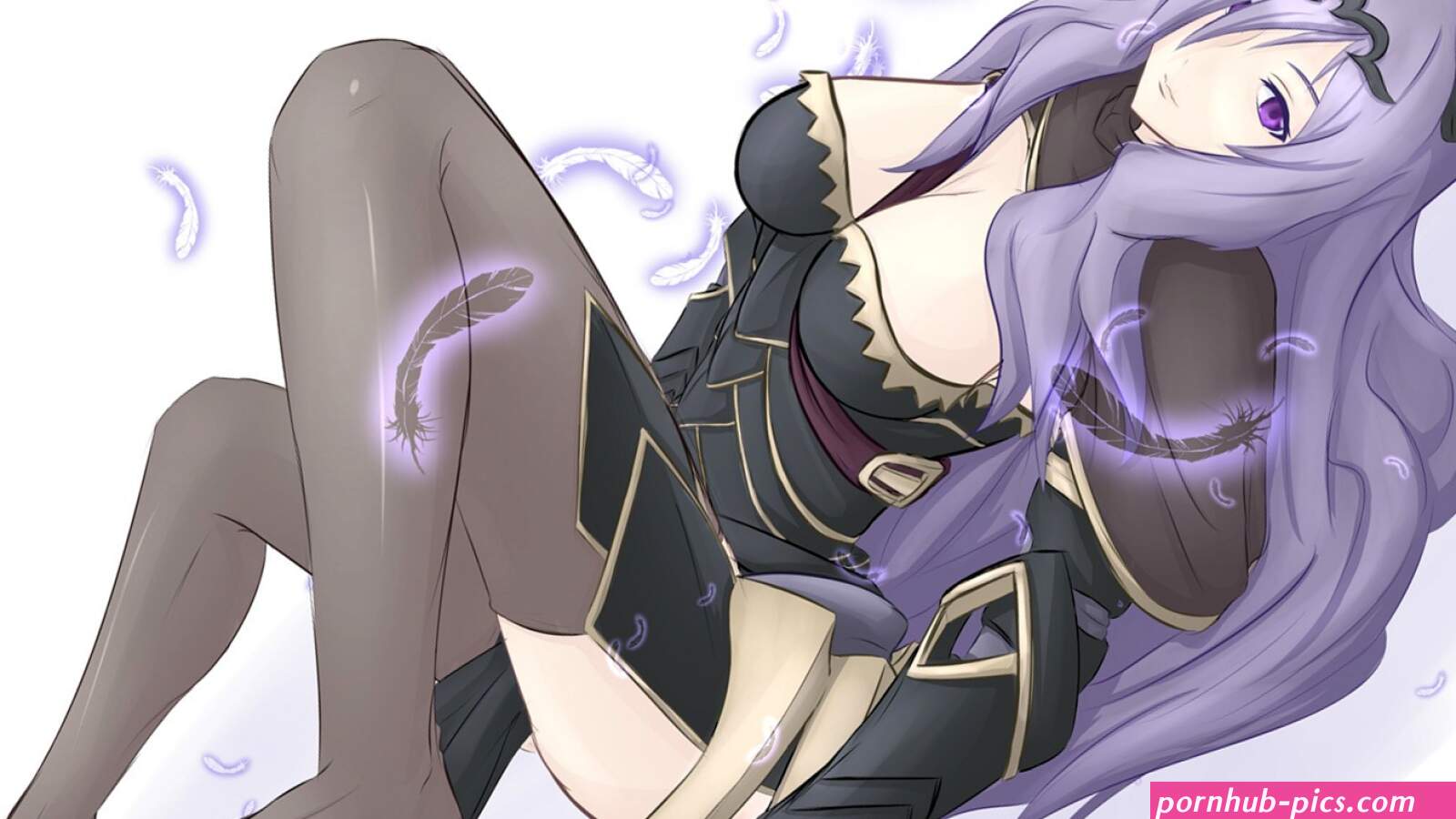 Camilla Fire Emblem looking at viewer purple hair big boobs video game girls legs hair over one eye long hair Fire Emblem thigh-highs boobs video games video game art stockings feathers simple