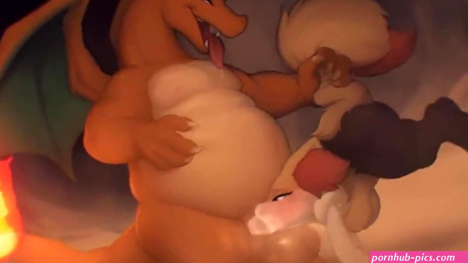 Charizard grabs a furry animal friend and gives her a face fucking