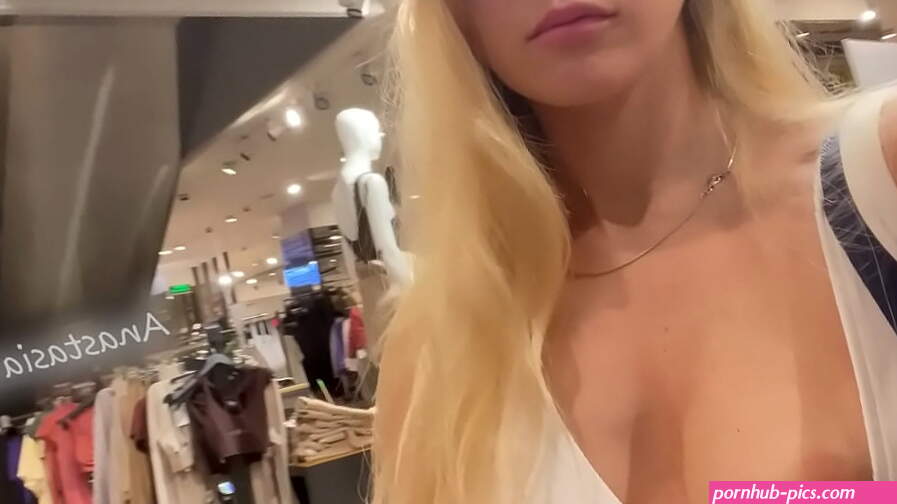 flashing nipples in mall store. public. Slut walk. No bra