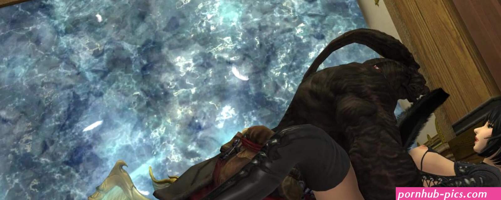 miqote playing with his statue with a big penis