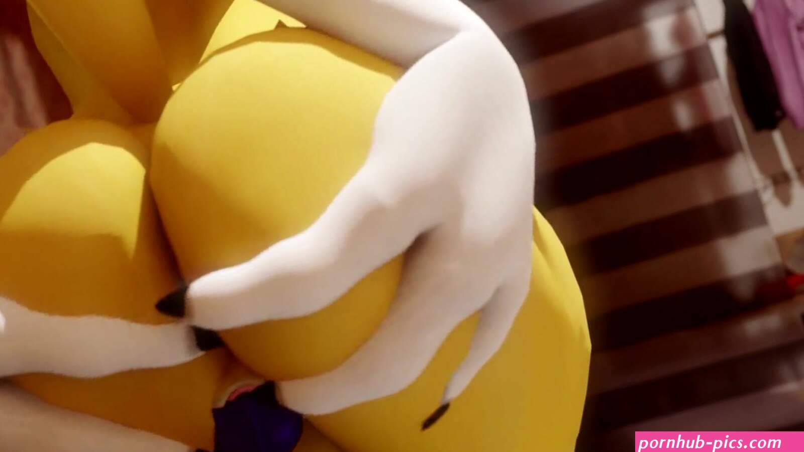 Digimon Renamon rides a dildo with a wet cunt