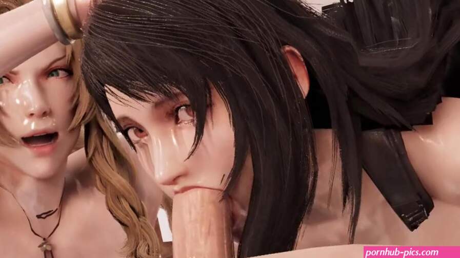 Tifa Lockhart Deepthroats Cock with Aeriths help and gets Facial