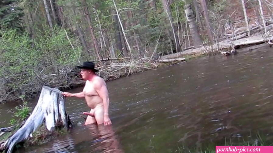 Naked bathing in the river.
