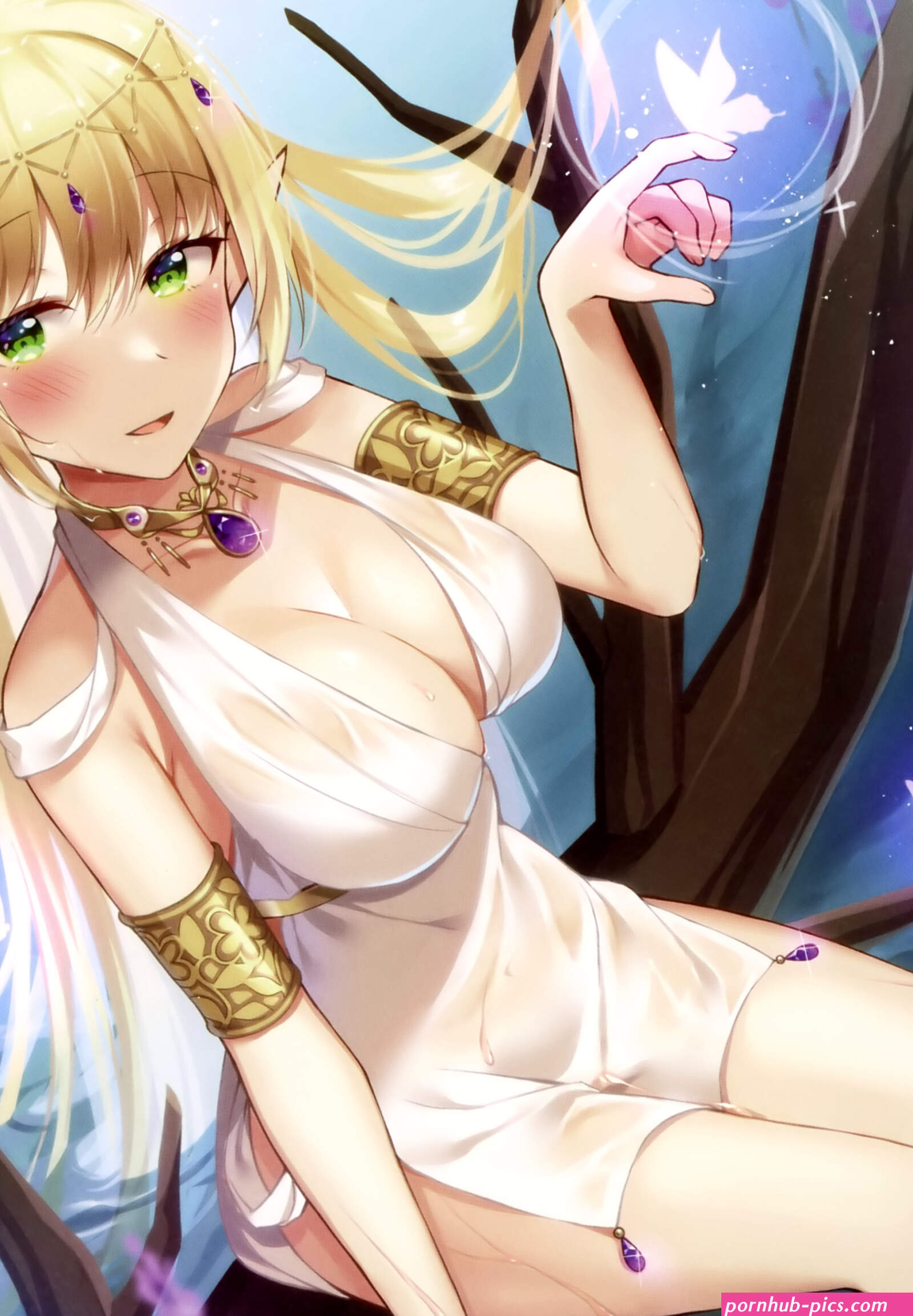 shiro kuma shake dress elf no bra nopan pointy ears see through wet wet clothes