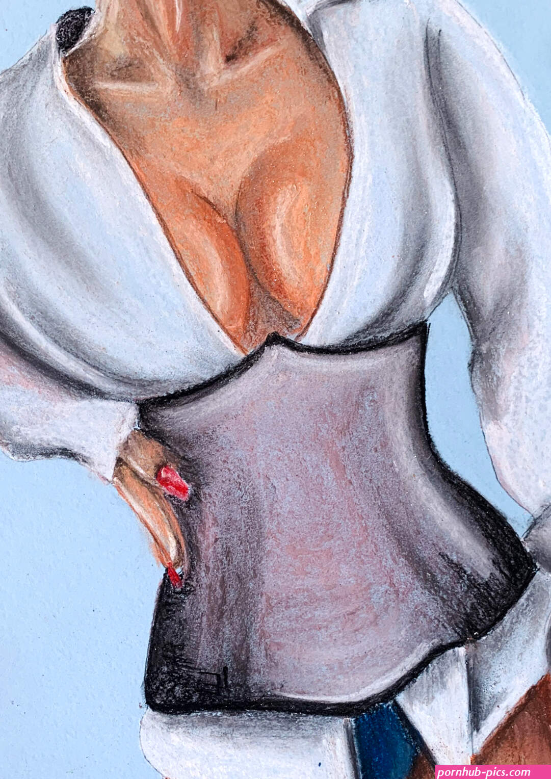 Sexy Girl With Big Boobs Light Blue Back