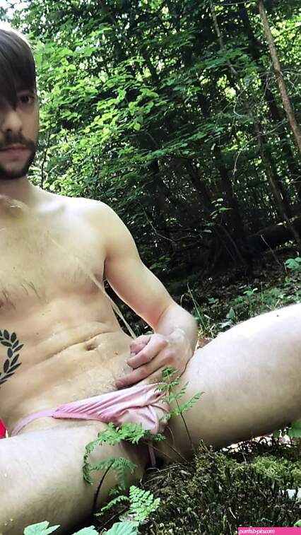 German Boy Naked Outdoor Self Piss Self Cum Jerk off Wearing Tanga Show off: Gay Porn