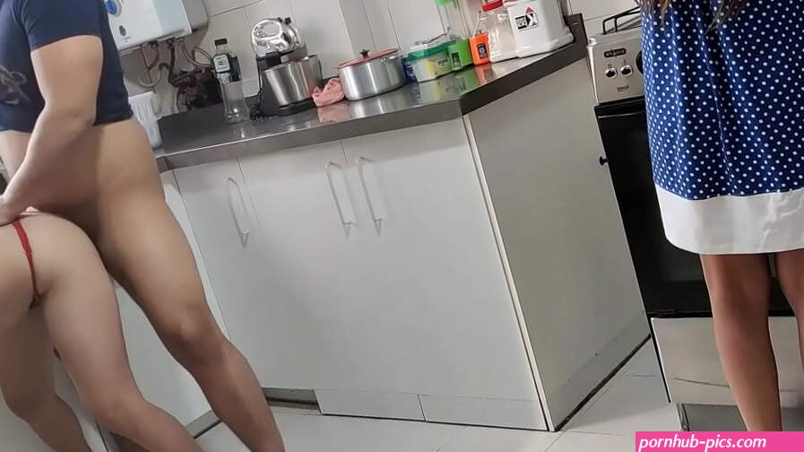 I fuck my step sister-in-law in the kitchen but my wife discovers us but I cover myself with a cloth so she doesnt know