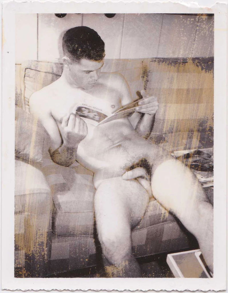 Male Nude Looking at Magazine 3: Vintage Polaroid