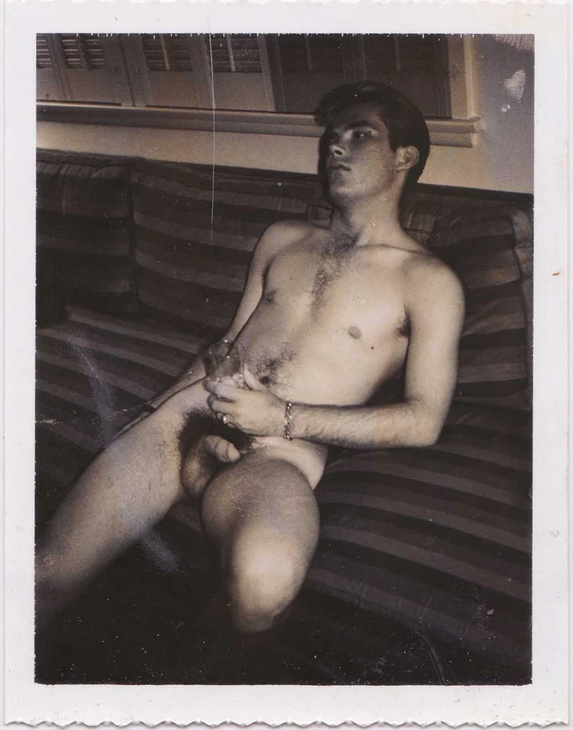 Male Nude Holding Glass: Vintage Polaroid