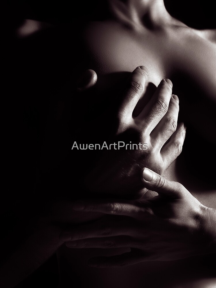 Closeup of man hand on nude woman breast art photo print Art Print for Sale by AwenArtPrints
