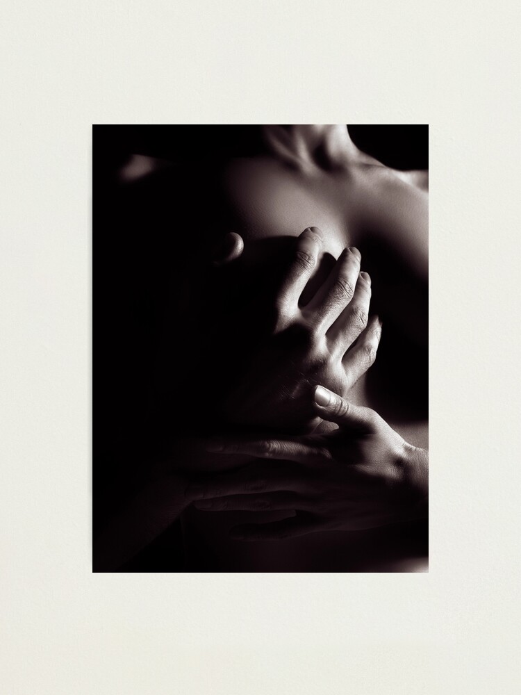 Closeup of man hand on nude woman breast art photo print Photographic Print for Sale by AwenArtPrints