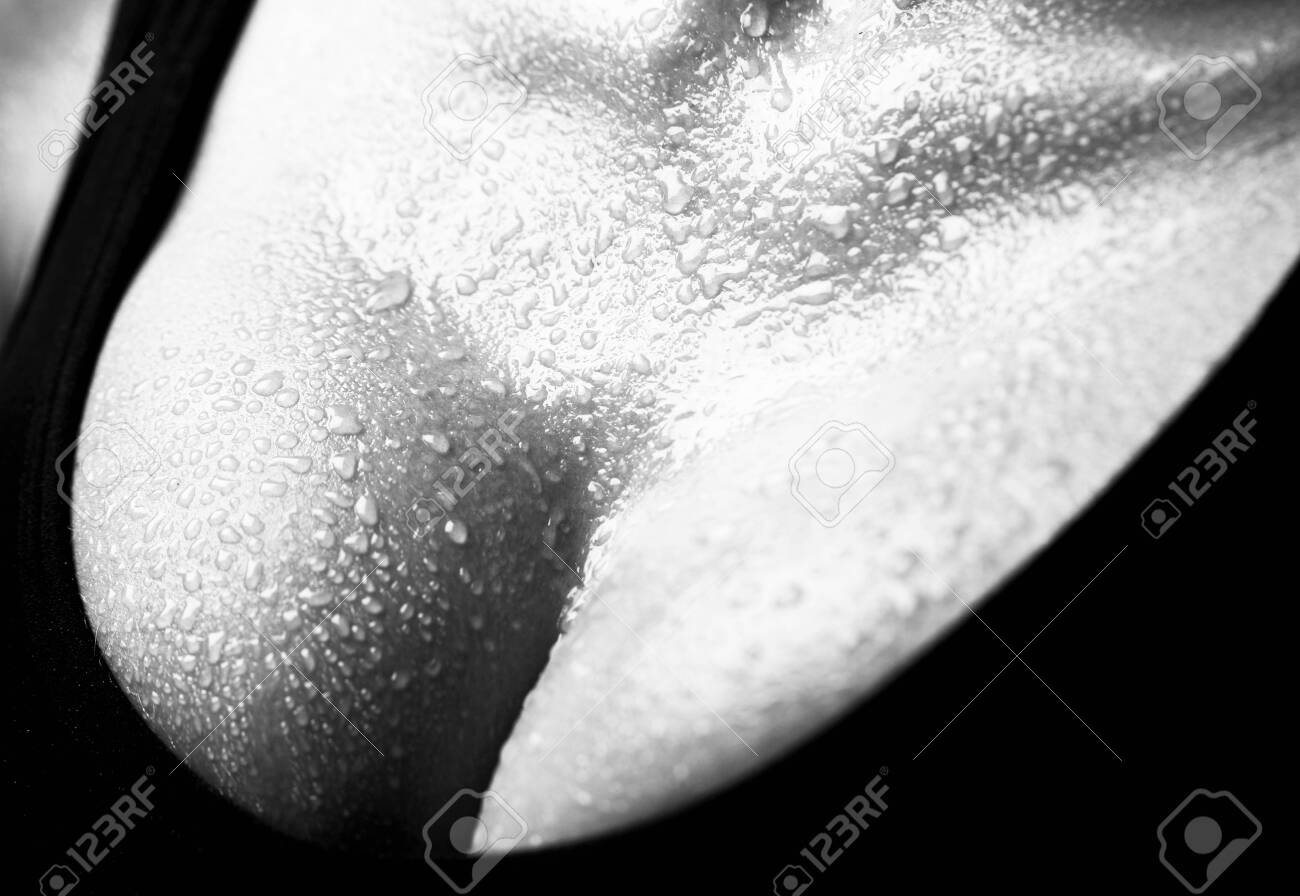 Closeup Of Sexy Female Boob In Black Bra. Sexy Boob. Close Up Of Breast Of Girl Presenting Her Bra. Woman With Big Natural Sexy Boobs In Lingerie. Plastic Surgery. Stock Photo Picture