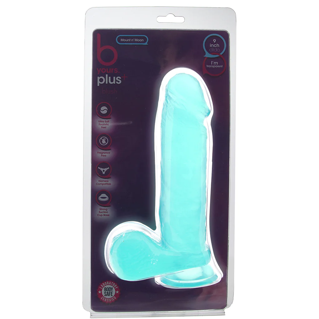 B Yours Plus Mount n Moan 9 Inch Ballsy Dildo in Teal
