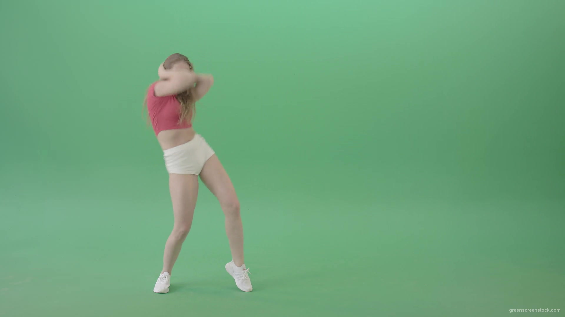 Sexy erotic dance by blondie twerking girl over green screen 4K Video Clip Green Screen Stock