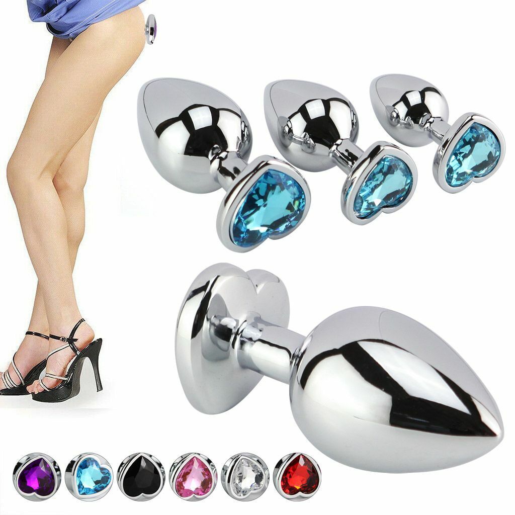 3pcs Diamond Stainless Steel Jeweled Anal Butt Plug Multi-Color Buttplug SML