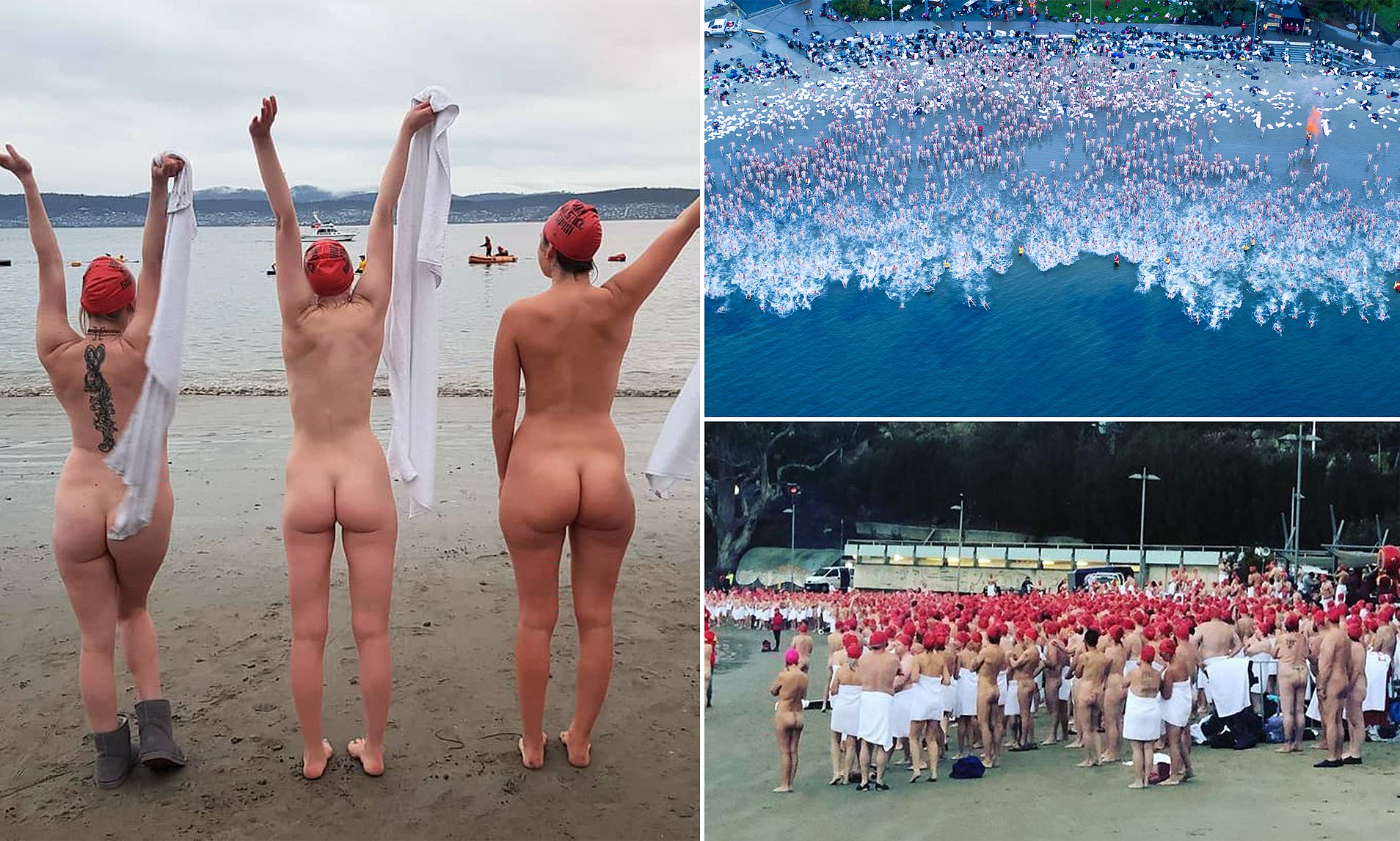 Thousands of naked swimmers brave near-freezing waters at the crack of dawn
