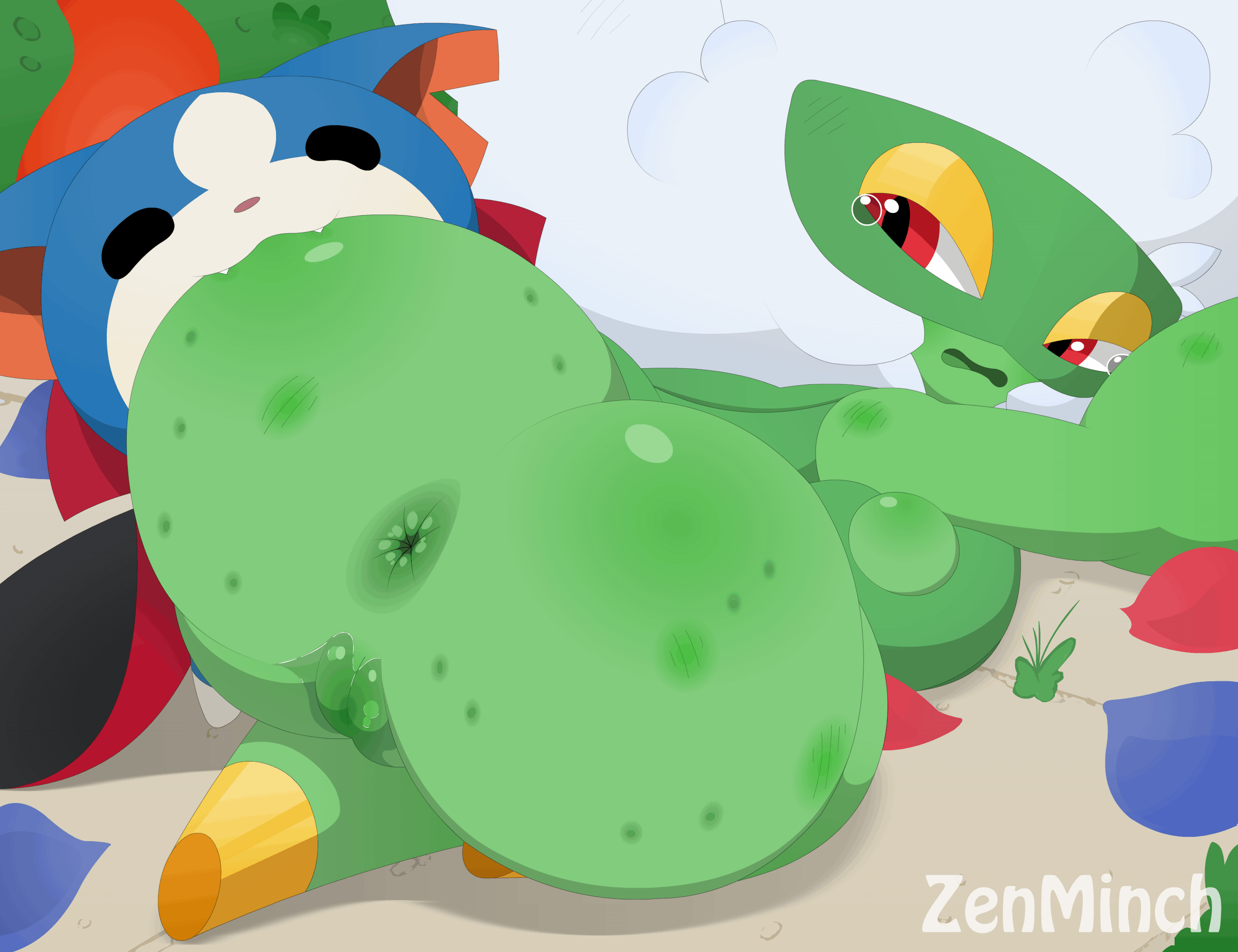 zenminch dracunyan roserade nintendo pokemon youkai watch animated animated gif highres 1girl anus ass ass focus bite mark bite mark on ass biting biting ass breasts cape colored skin crossover fangs fiery