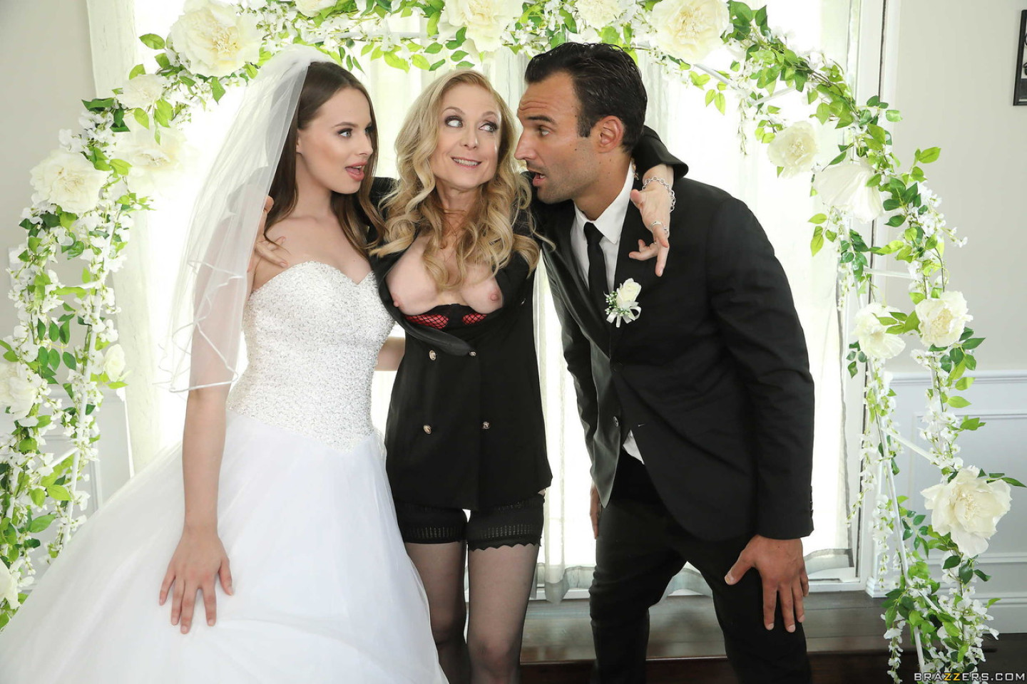 Slutty bride Jillian Janson enjoying a wild FFM threesome on her wedding day