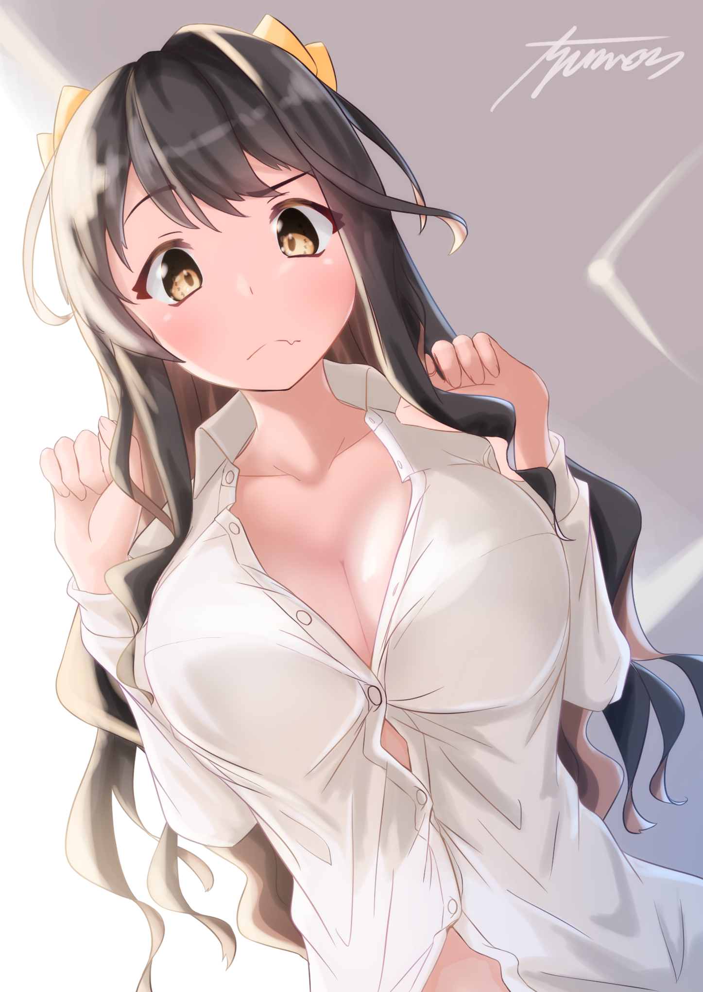long hair brunette solo big boobs cleavage anime anime girls Kantai Collection Naganami KanColle artwork digital art fan art yellow eyes