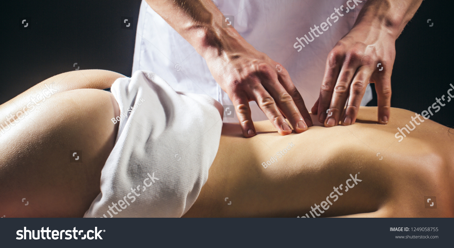 Sexy Massage Man Hands Massage Girl Stock Photo 1249058755