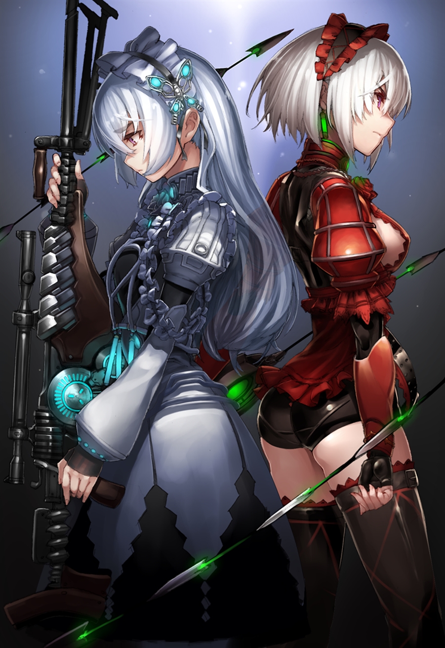 big boobs small boobs cleavage female warrior ass glutes long hair short hair women with swords curvy sideboob Hitsugi no Chaika 2D loli anime girls black stockings gothic lolita sniper rifle fantasy