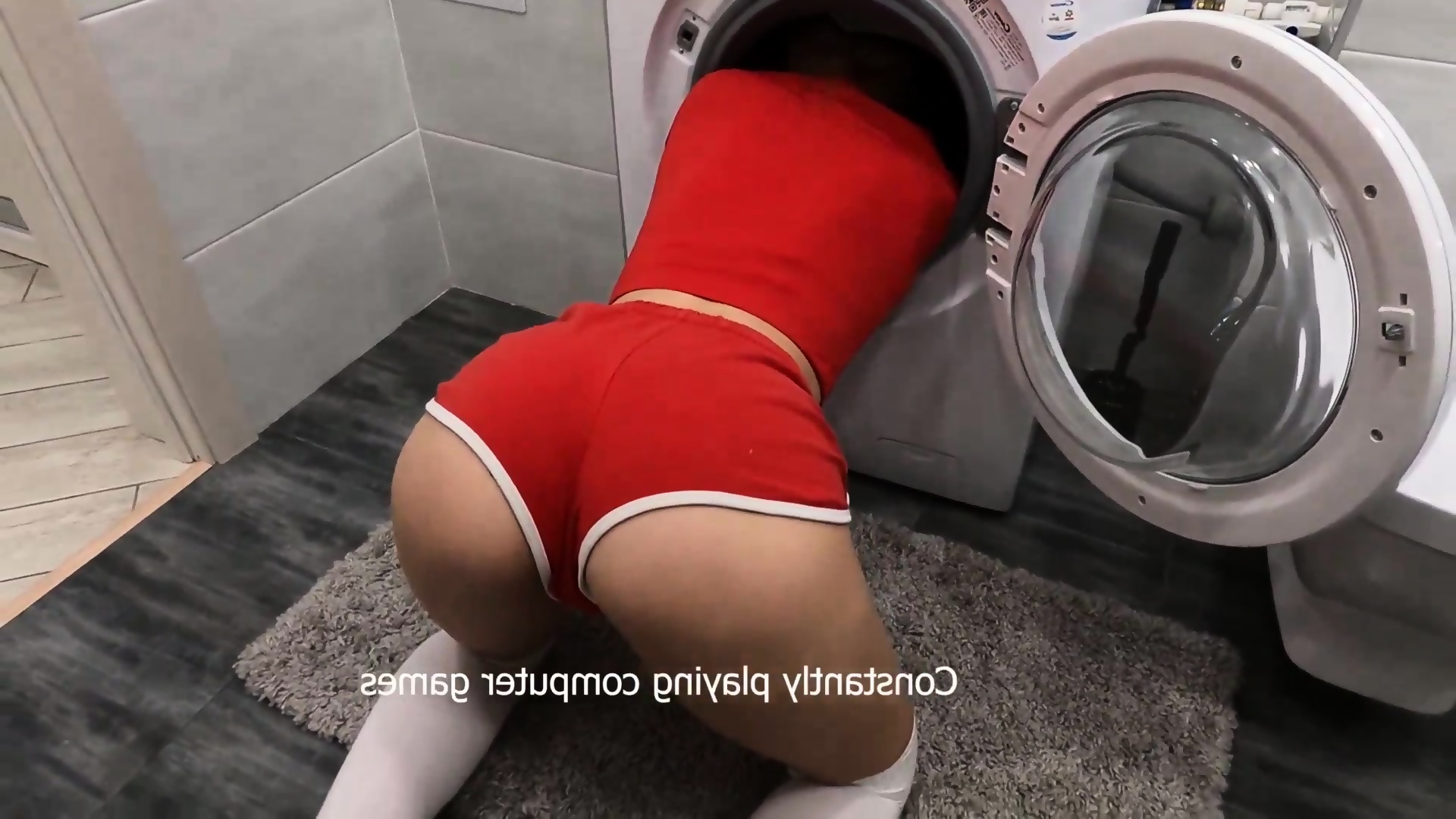 Step Brother Fucked Step Sister While She Was Stuck Inside The Washing Machine