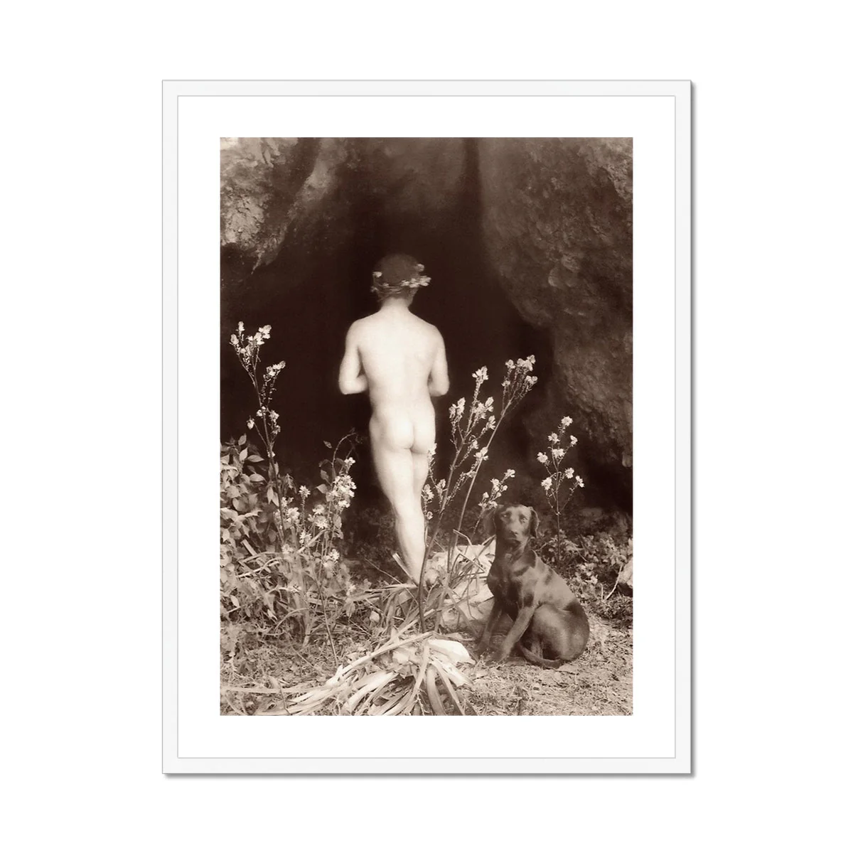 Naked Man Entering a Cave