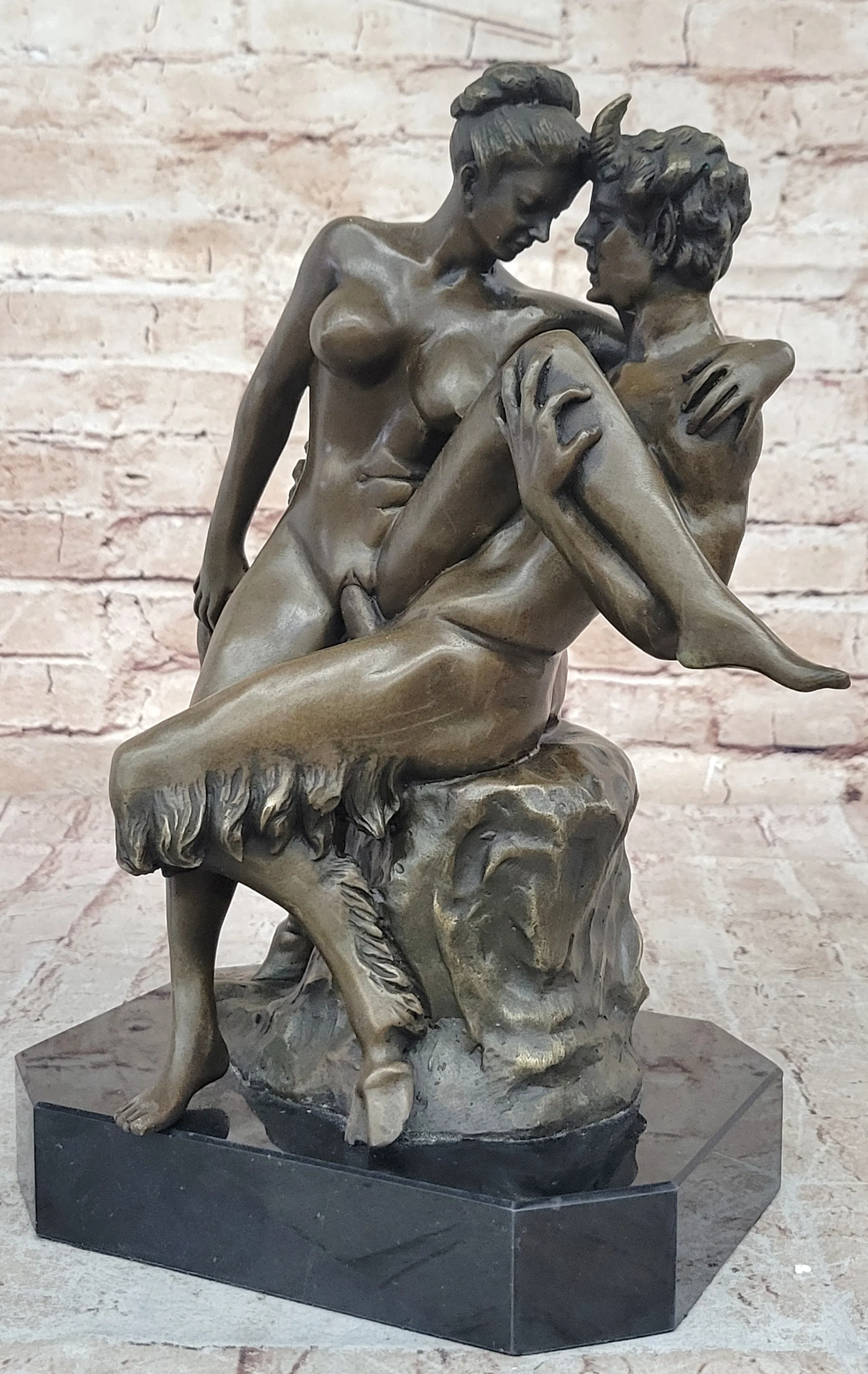 Satyr Nymph Nude Female Having Sex Erotic Bronze Statue Sculpture Or