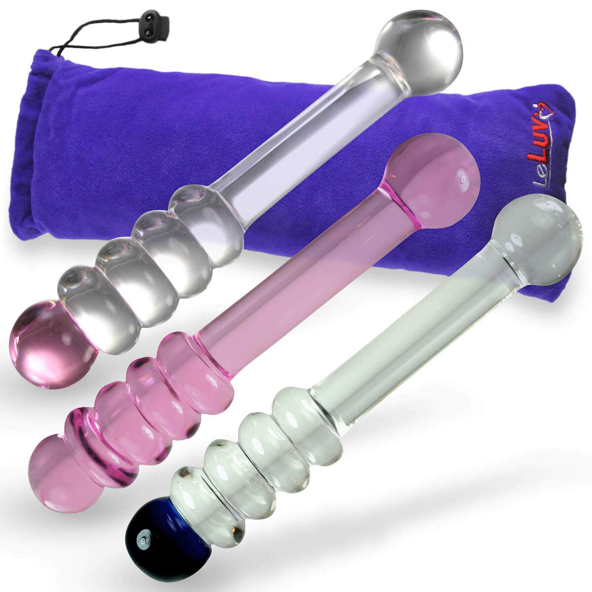 LeLuv Glass Dildo 8 Inch Mystic Wand Beads with Premium Padded Pouch