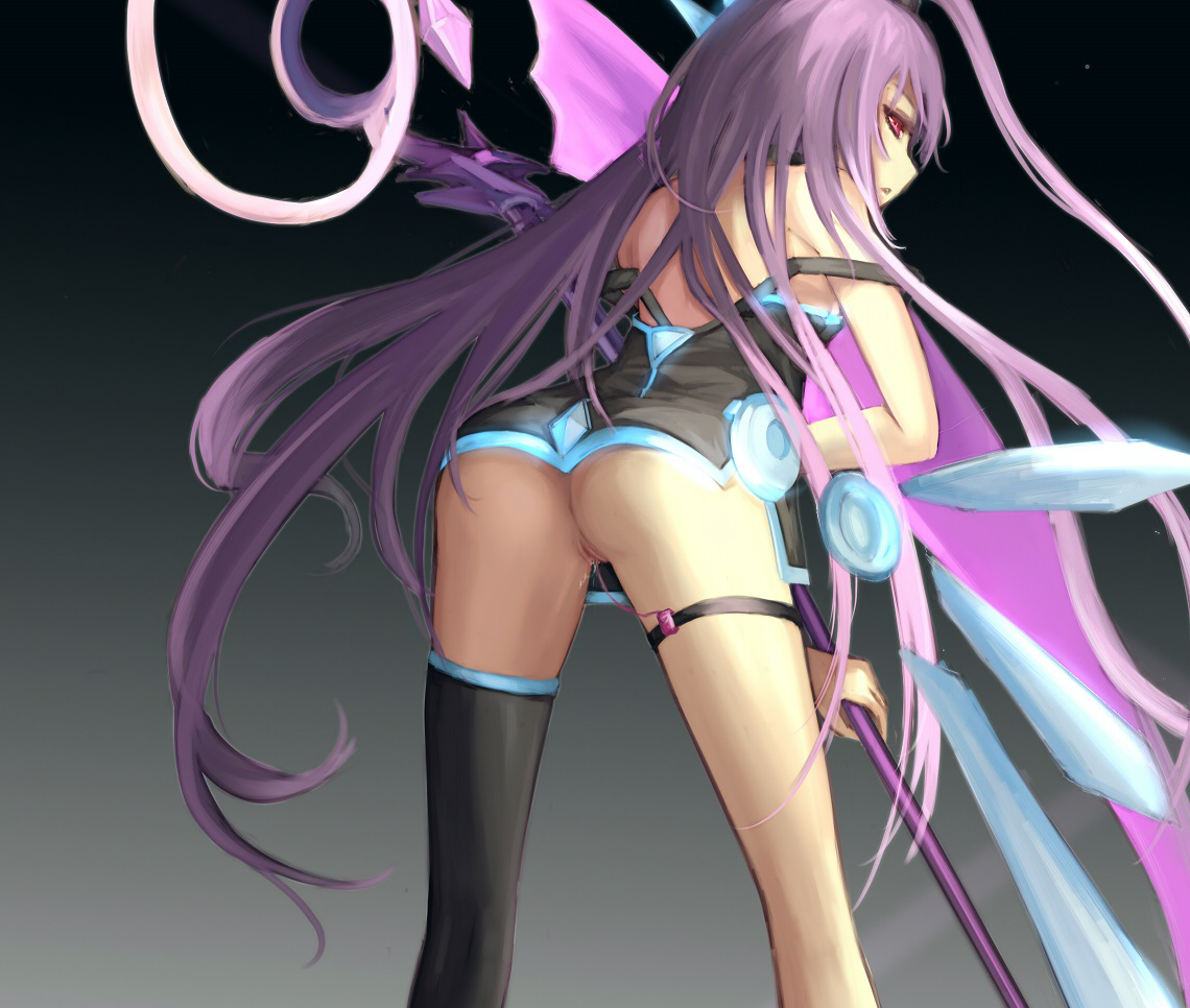ass hc long hair masturbation nopan original pixiv fantasia purple hair pussy pussy juice red eyes staff thighhighs uncensored vibrator weapon