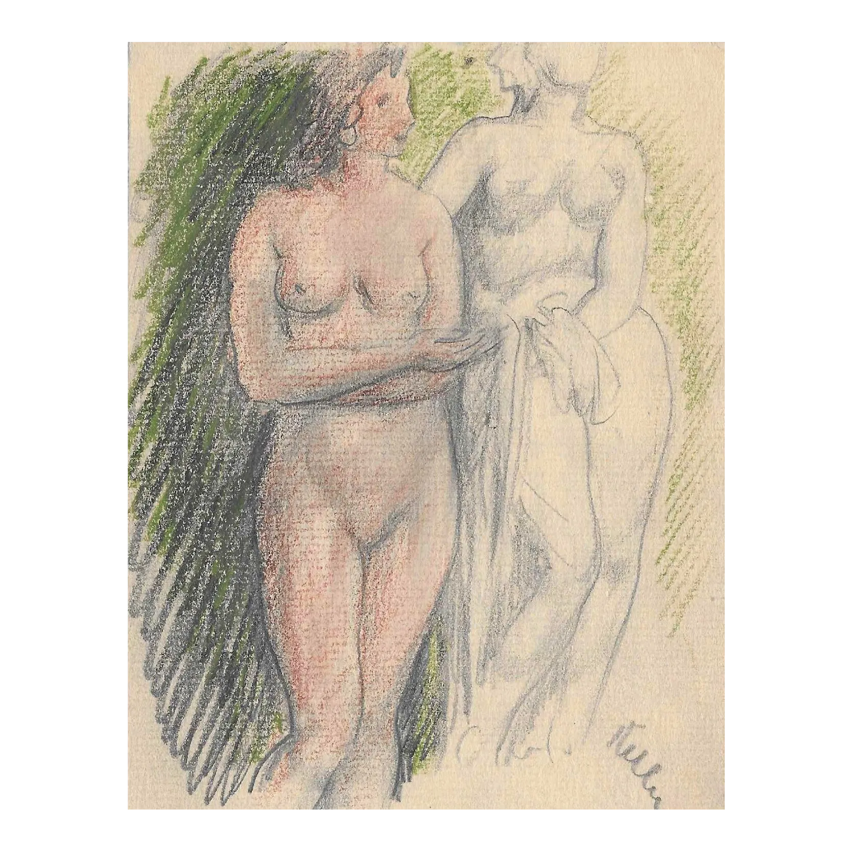 1920s Henry Keller Female Nude Drawing