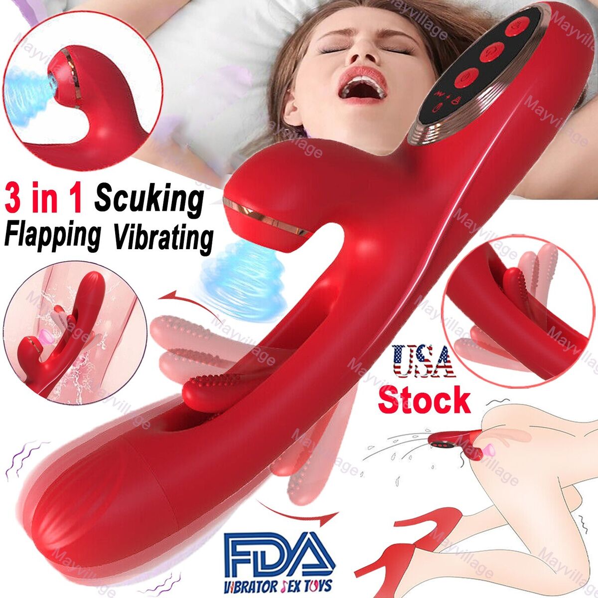 Flapping Patting Rabbit Vibrator Dildo G-spot Clit Massager Sex Toys for Women