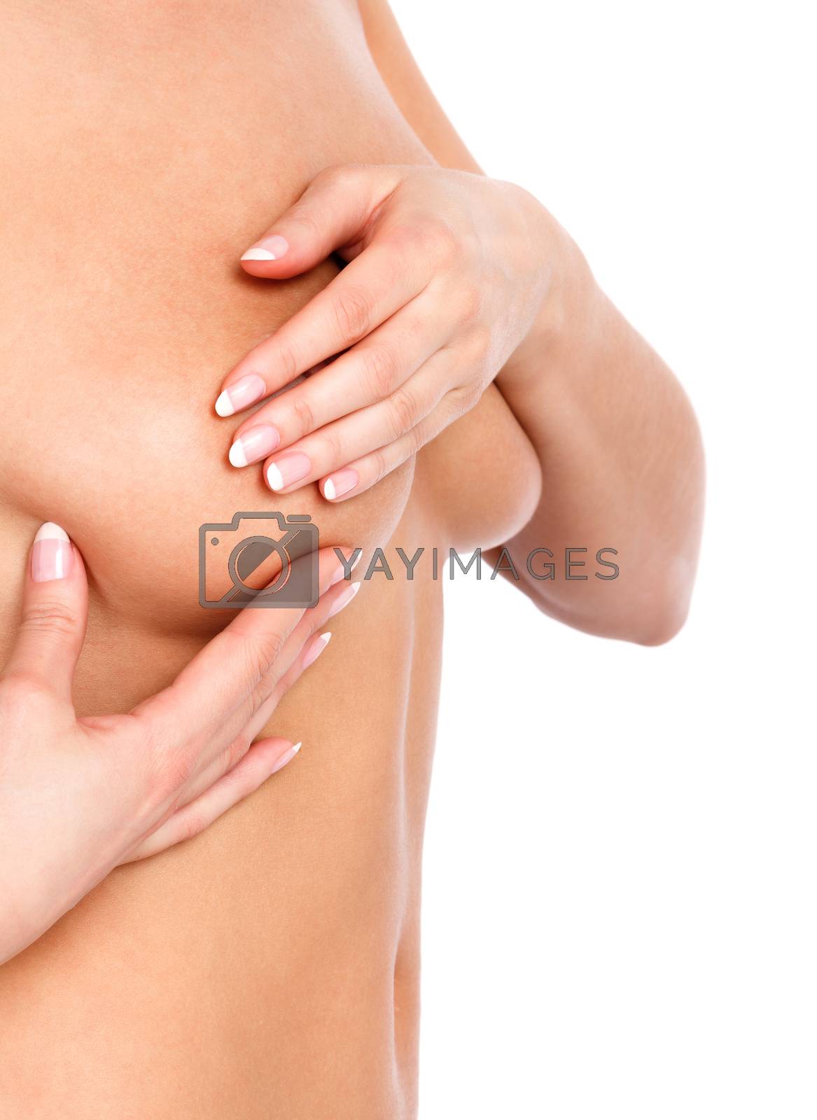 Naked woman examining her breast isolated on white background by Nobilior Vectors Illustrations with Unlimited Downloads