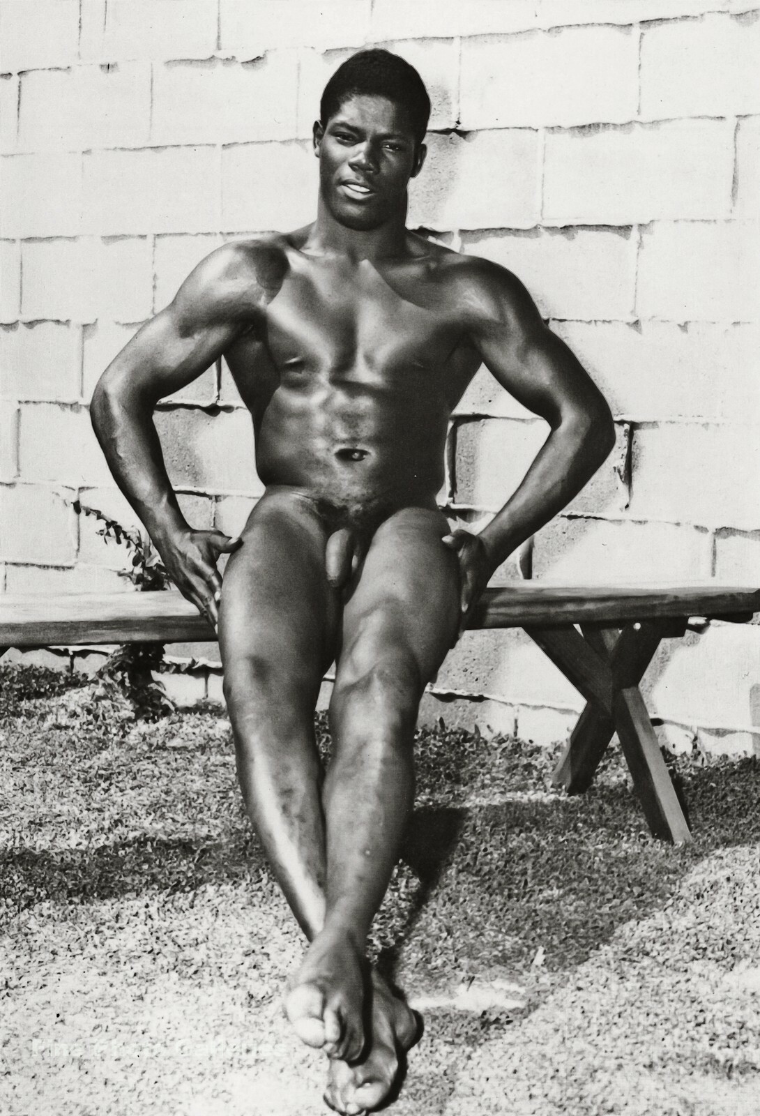 1950s BRUCE BELLAS of Los Angeles Black Nude Male Vintage Photo Engraving 11X14