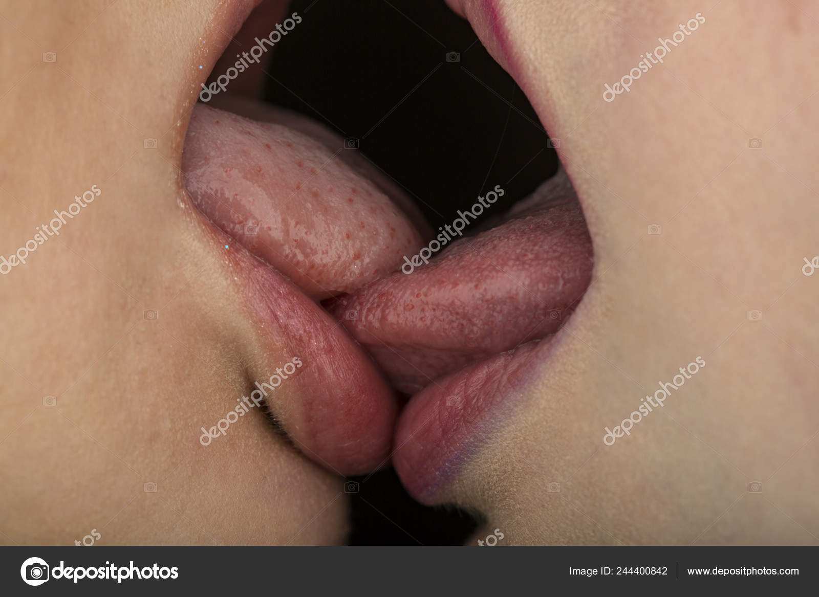 Deep kiss. Female lips close-up. Love and feelings. Lesbian love. Sensual kiss. Homosexual partner. Womens
