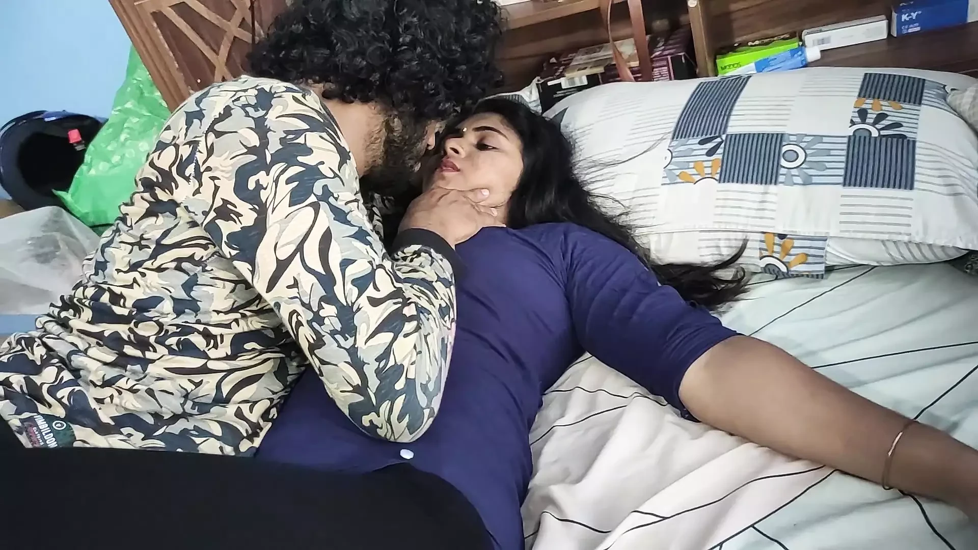 Churidar Leggings Removal and Top Only Romance Sex Video by Vaishnavy and Sharun Raj Mallu Couple Hot Bedroom Romance Sex