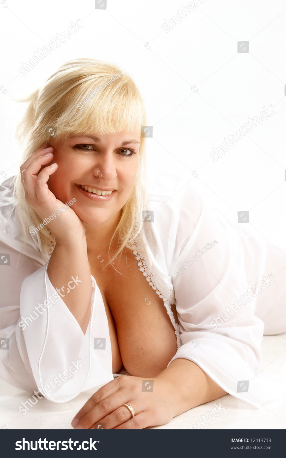 Sexy Mother White Lingerie Lying Down Stock Photo 12413713