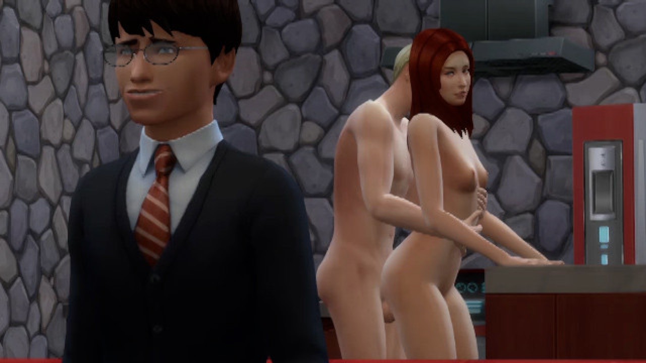 Draco having sex with Ginny behind Harry Potters back