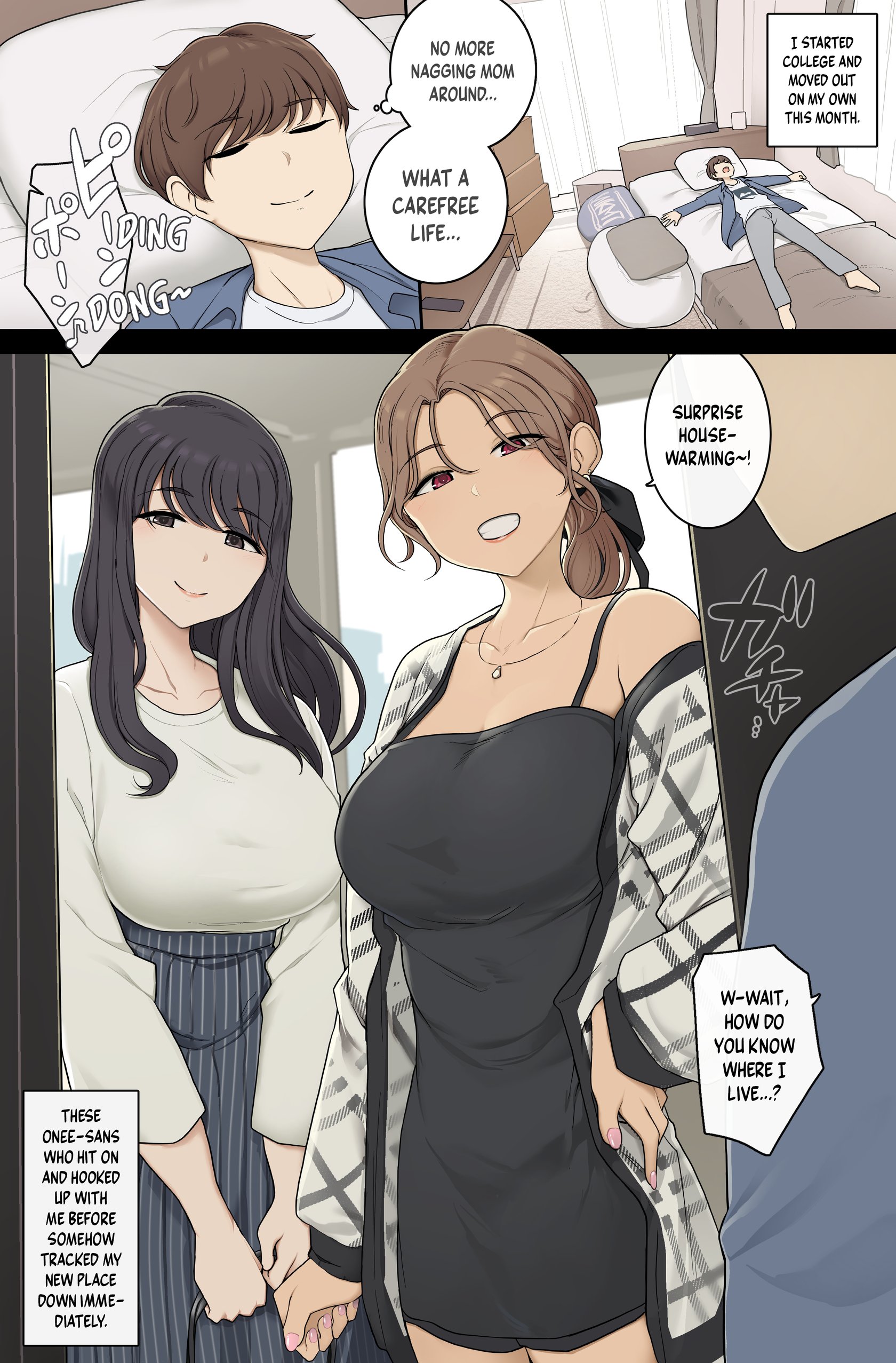 Tall Busty Onee-sans Turn My New Place into Their Sex Room English comic porn