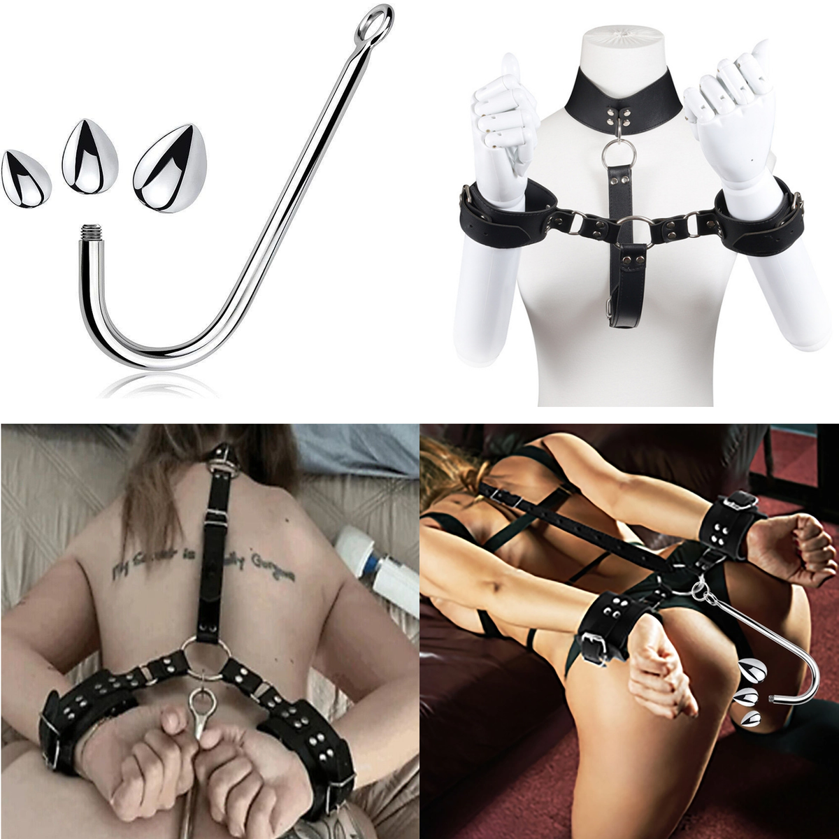 SM Bondage Couple Sex Game Anal Hook BDSM Restraint Kit Back Handcuffs Collar