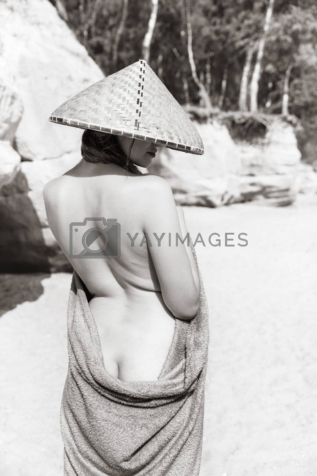 nude woman in straw vietnamese hat by palinchak Vectors Illustrations with Unlimited Downloads